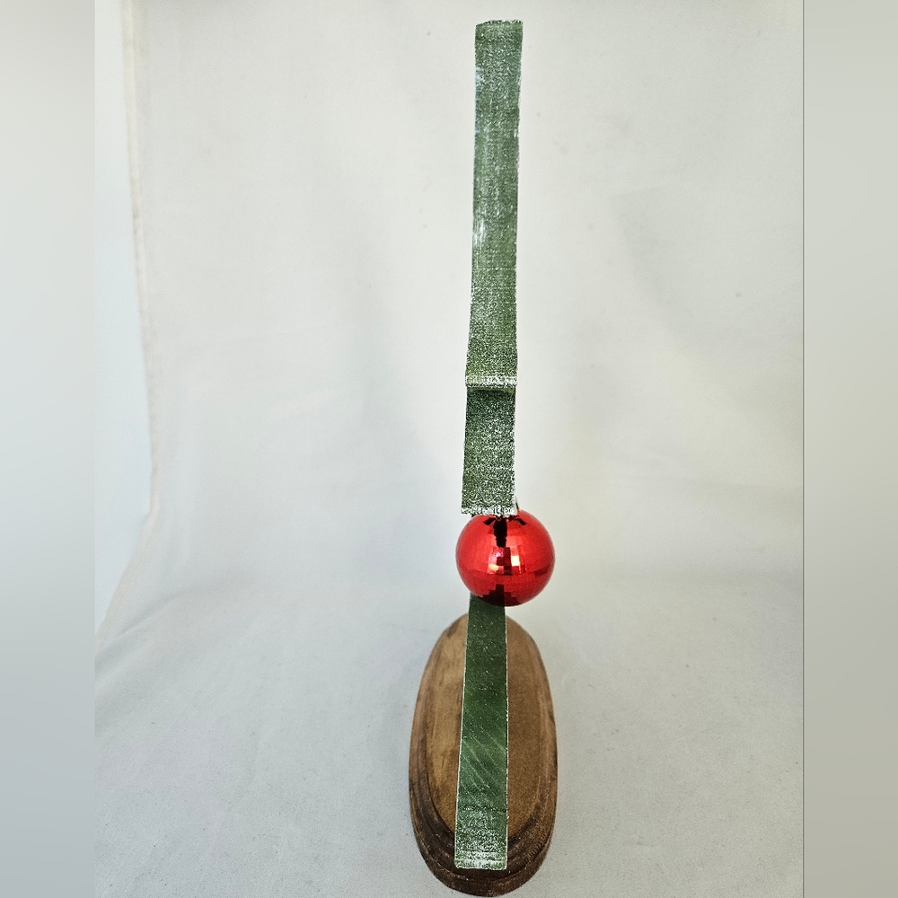 NEW Wooden Christmas Tree With Base Handmade with Red Ornament - Picture 6 of 11